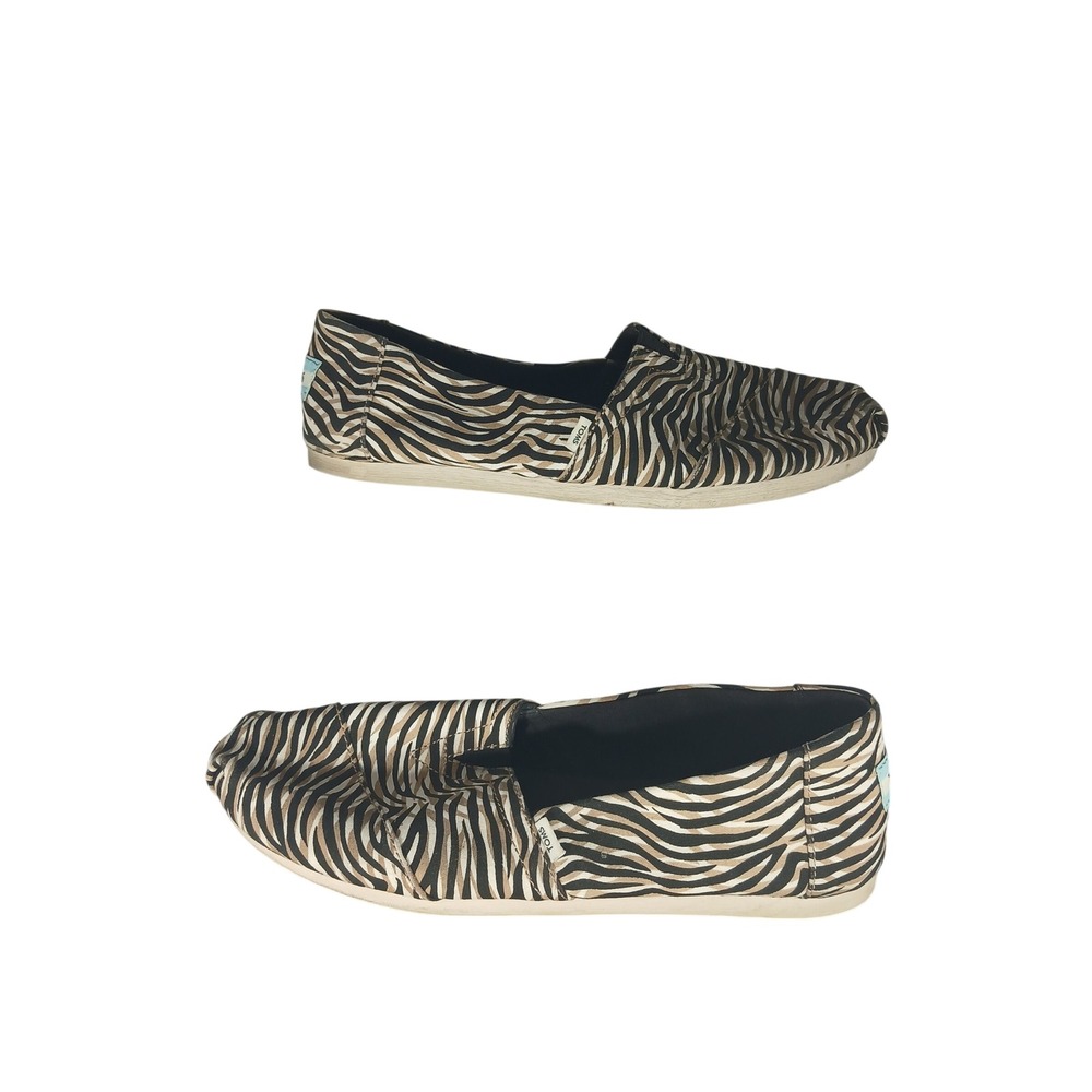 TOMS Womens Alpargata Zebra Print Canvas Slip On Shoes Tan Black Size 9 10016697